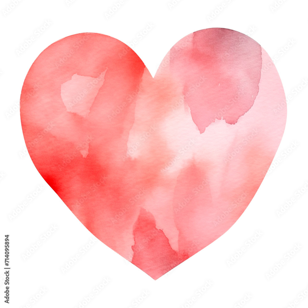 Pink heart watercolor isolated illustration. Valentines day romantic clip art. AI Generative.
