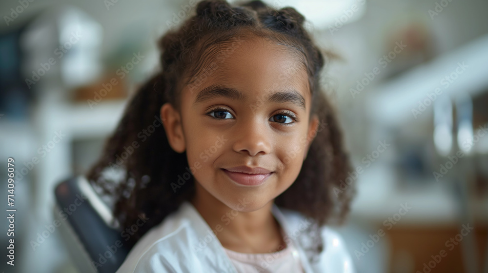 Dentist surgery. Small black girl is at dentist examination. Tooth care concept. Selective focus Dentist surgery. Small black girl is at dentist examination. Tooth care concept. Selective focus