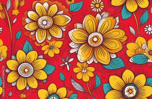 bouquet of yellow flowers on a red background close-up  postcard  pattern  holiday concept