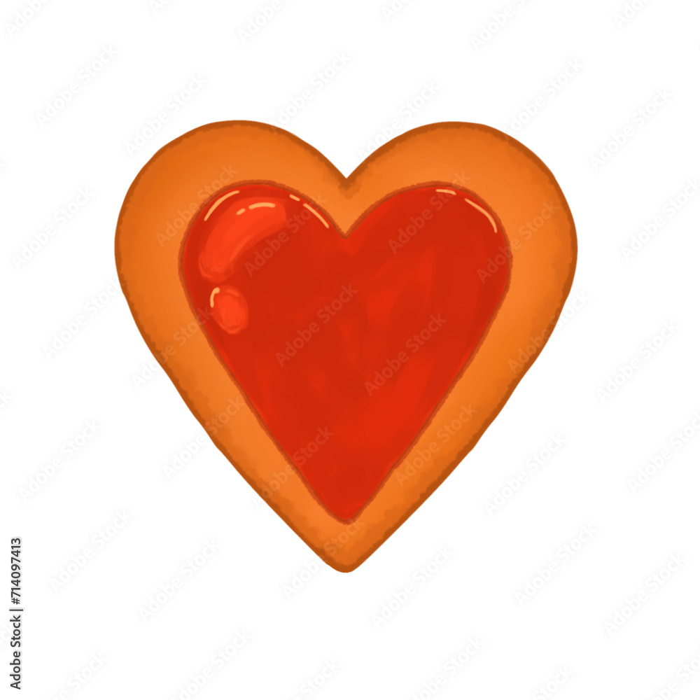 Illustration of heart shaped cookies with strawberry jam in the middle Illustration of heart shaped cookies with strawberry jam in the middle