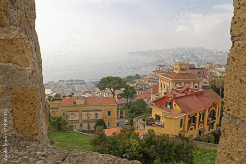 Aerial cityscape view of the city of Naples, from castle Sant'Elmo, Campania, Italy.