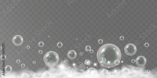 Air bubbles.Soap foam vector illustration on a transparent background.	
