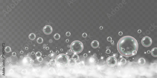 Air bubbles.Soap foam vector illustration on a transparent background.	
