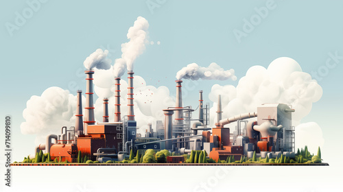 Nuclear power generation plant Factory concept, highly polluting factory with smoke tower and gas pipeline. photo