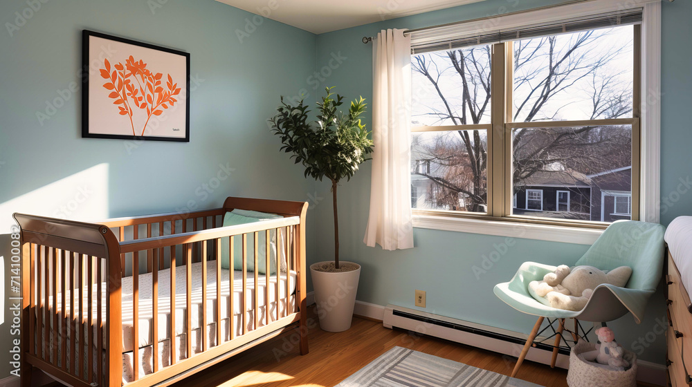 Stylish baby room interior with modern design. A bright and cozy space for a comfortable and trendy nursery. Stylish baby room interior with modern design. A bright and cozy space for a comfortable and trendy nursery.