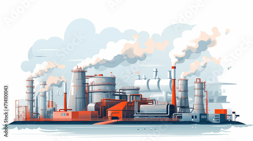 Nuclear power generation plant Factory concept, highly polluting factory with smoke tower and gas pipeline.