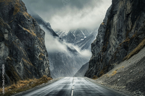 road between two mountains surreal
