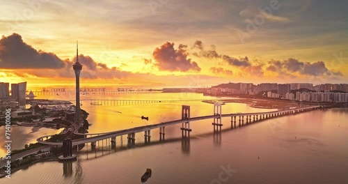 Aerial view Macau bridge architecture and ocean nature scenery photo
