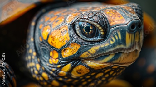 A close-up photo of a turtle. Macro portrait of a turtle. © Absent Satu