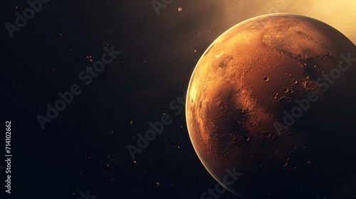 3D depiction of exoplanet Mars with Astronomy and scientific theme, set on a dark backdrop.