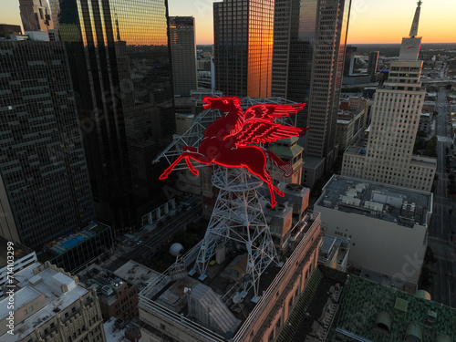 Aerial View of the Pegasus Above Downtown Dallas, Texas photo