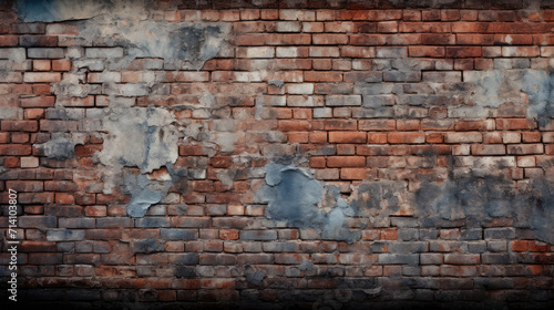 Brick wall background  discolored grunge texture or pattern for design. Generative ai