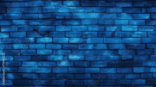 Brick wall background  electric blue colorful grunge texture or pattern for design. Generative ai