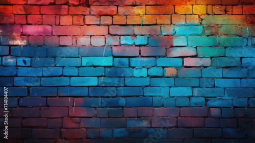 Brick wall background, electric colors grunge texture or pattern for design, wallpaper Generative ai