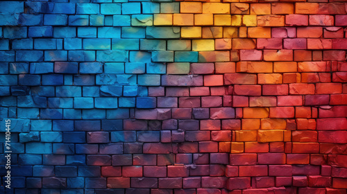 Brick wall background, festive colors grunge texture or pattern for design, wallpaper. Generative ai