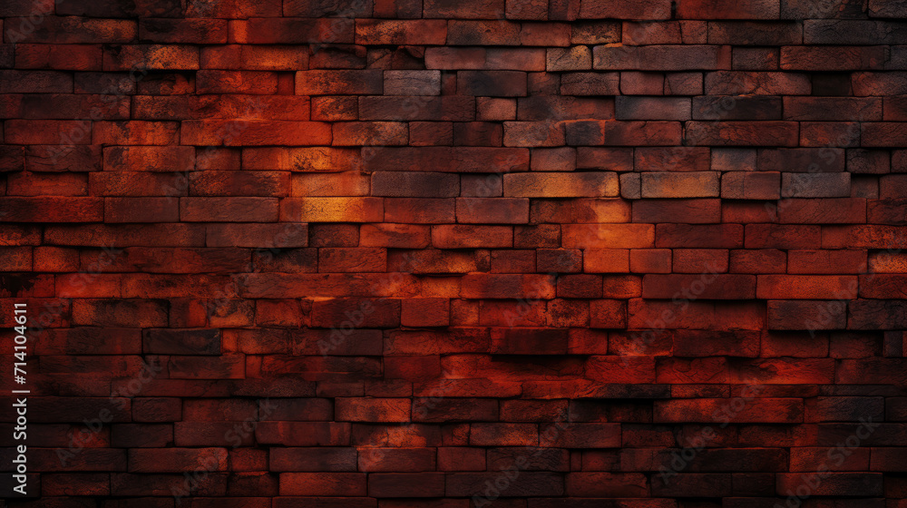 Brick wall background, fiery colors grunge texture or pattern for design, wallpaper. Generative ai