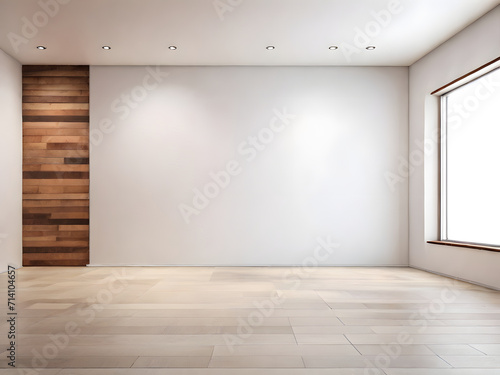 Modern empty room with wooden floor and large white plain wall
