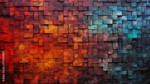 Brick wall background  flaming colors grunge texture or pattern for design. Generative ai