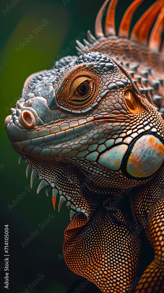 A close-up photo of an iguana. Macro portrait of an iguana. A close-up photo of an iguana. Macro portrait of an iguana.