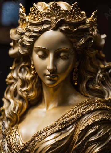 Bust statue of a beautiful woman in gold 