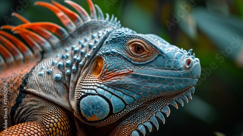 A close-up photo of an iguana. Macro portrait of an iguana. © Absent Satu