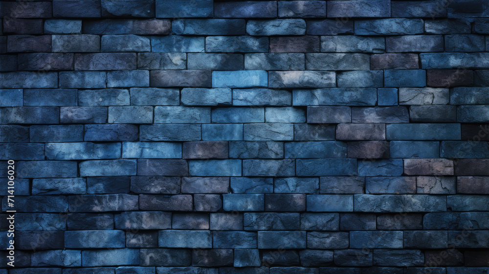 Brick wall background, midnight blue grunge texture or pattern for design, backdrop. Generative ai