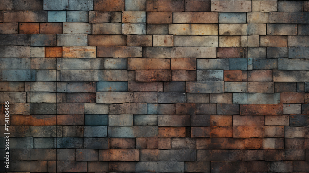 Obraz premium Brick wall background, muted colors grunge texture or pattern for design. Generative ai