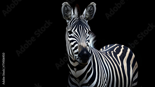 Zebra on isolated black background  National Animals  World Animals Day  Religious Animals  International Wildlife Day  Jungle Day  Generative Ai
