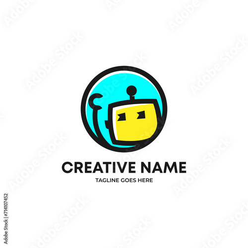 Robotic logo. robotic manipulator arm and cogwheel or gear, logo template. Handling robot and robotization, vector design. Industrial mechanical arm, illustration