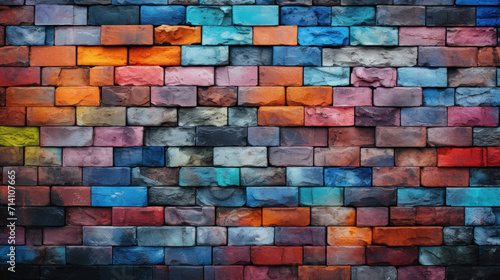 Brick wall background, vibrant colors grunge texture or pattern for design, wallpaper. Generative ai