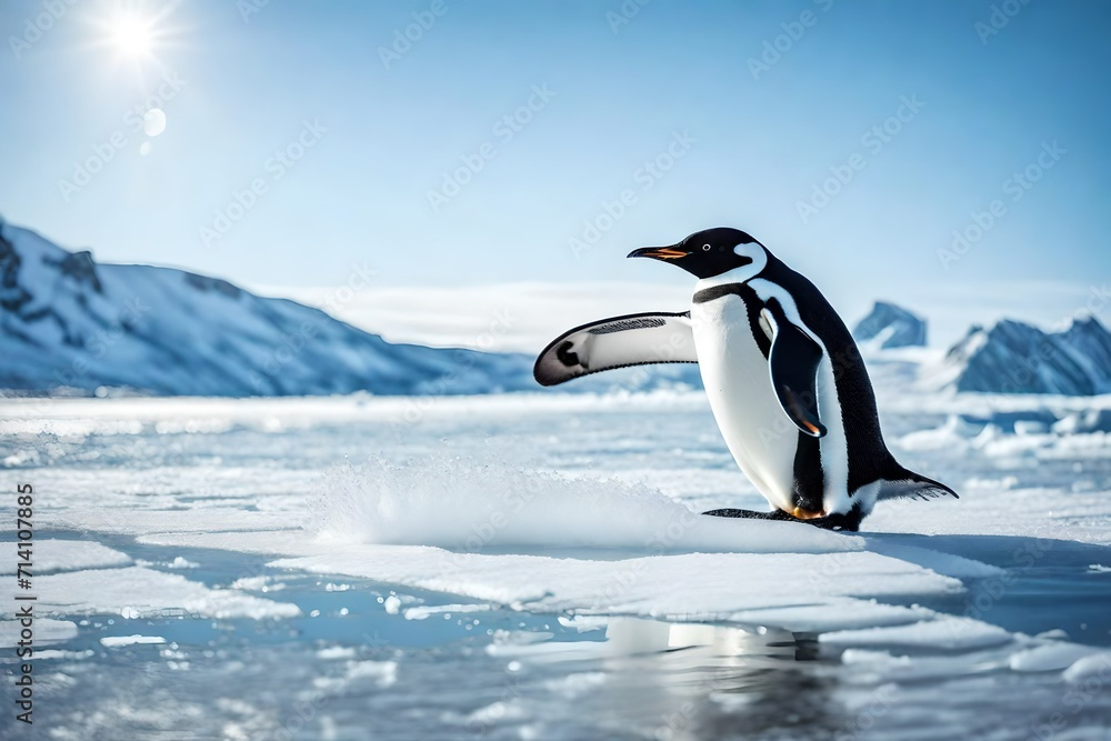 Penguin in polar regions on ice.