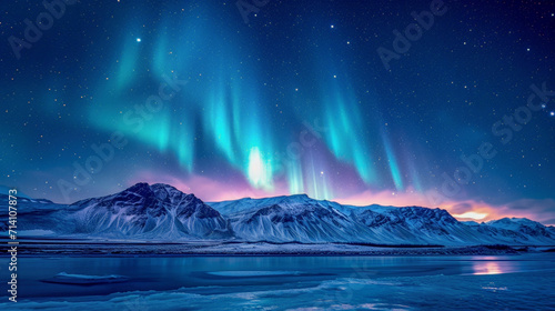 Landscape of mountains and northern lights © outdoorsman