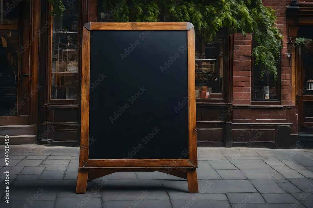 Menu board with chalk on a blackboard on the outside of the hotel.