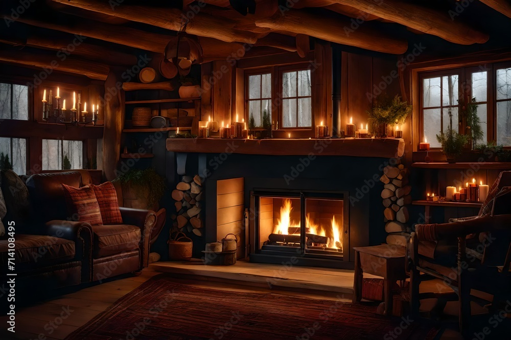 Naklejka premium Living room with fireplace sofa in the old house.