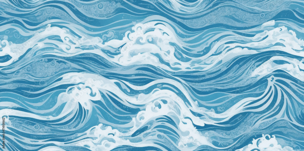 Abstract surface ocean water wave, seamless blue water ocean wave background. Blue water ocean surfing wave.