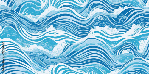 Sea water ocean wave vector background. Blue water ocean sea wave seamless background.