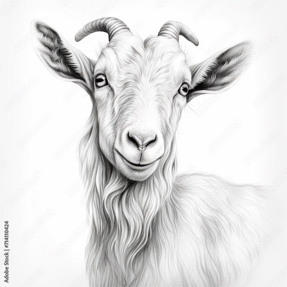 Pencil sketch cute goat animal drawing image Generative AI