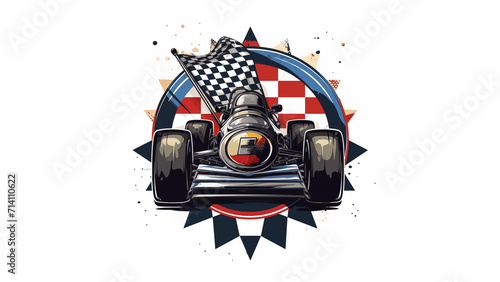 logo, go kart team called Team BoxBox, crossed pistons, chequered flag, old style photo