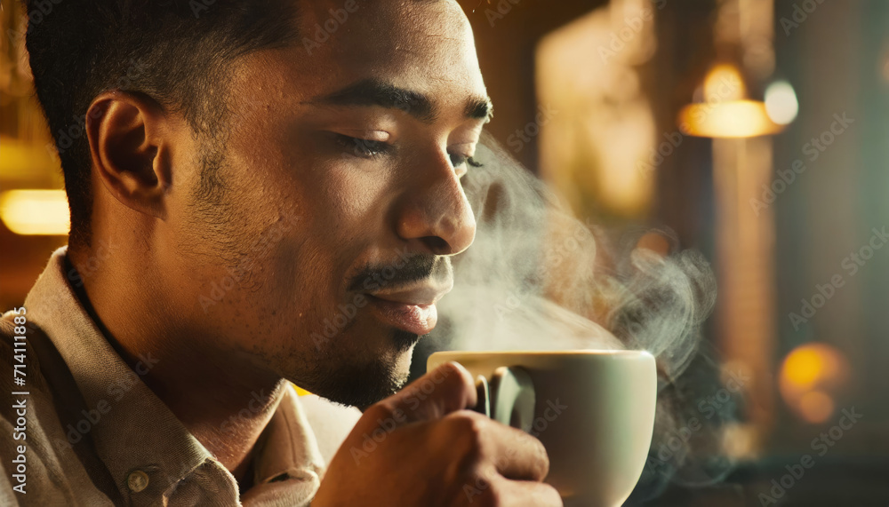 Portrait of a Handsome Young Man Holding a Cup of Coffee in a Cafe Portrait of a Handsome Young Man Holding a Cup of Coffee in a Cafe