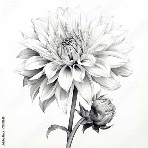 Pencil sketch dahlia flower plant image Generative AI