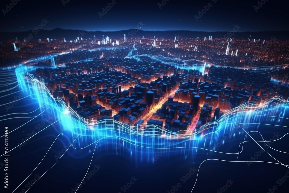 Smart city design with data connection technology concept.