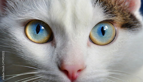 Cute White Kitten with Beautiful Blue Eyes - Closeup Portrait of Adorable Domestic Cat