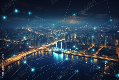 Wallpaper Mural Wireless network connects modern cityscape at night. Torontodigital.ca