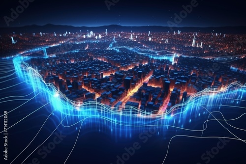 Smart city design with data connection technology concept.