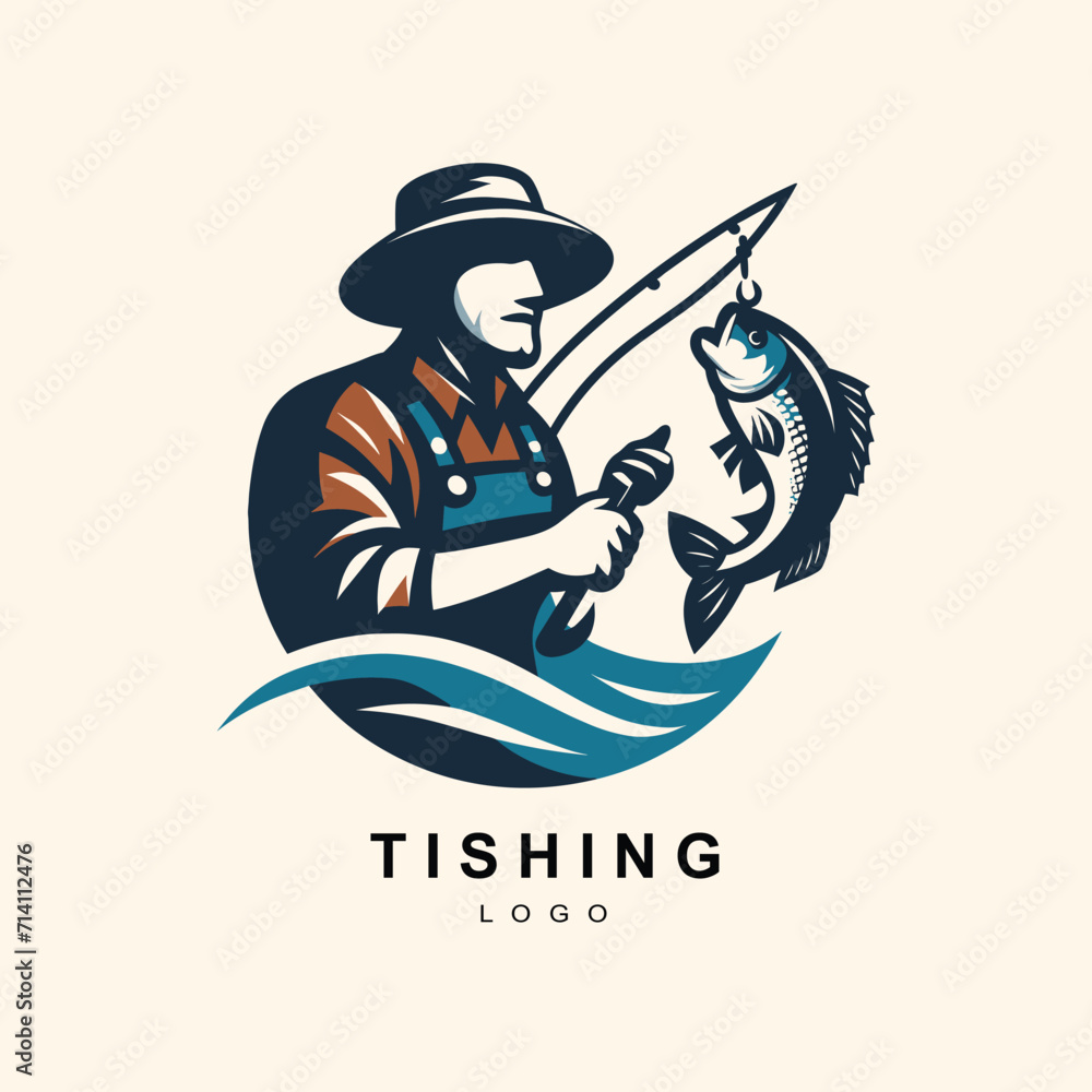 Fototapeta premium A man fishing with a fish on a hook
