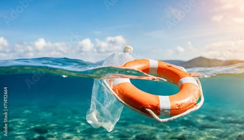 Concept of plastic pollution in the ocean, a plague of our millennium. Image Generated with AI