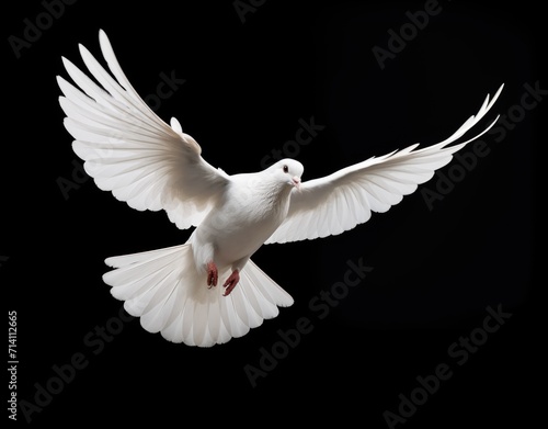 white dove flying a black background cocnept of conflict resolution photo