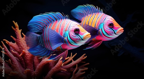 tropical fish swimming with coral isolated