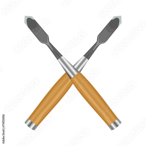 illustration of crossed carving tools isolated on white background. crossed wood chisel tools icon illustration. . Crossed carving tools illustration.