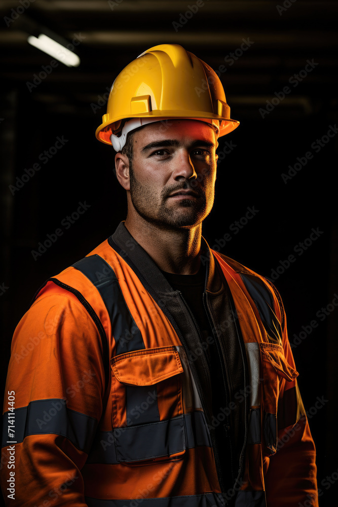 Civil engineer in hard hat on dark background Civil engineer in hard hat on dark background